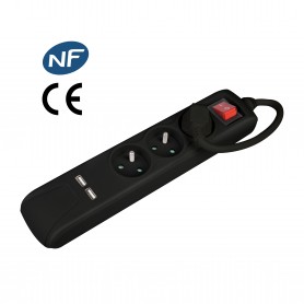 Bloc 3 prises + interrupteur + 2 ports USB noir FNBKU03 BLACK de la marque Pullman