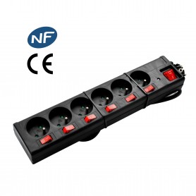 Multiprises noire 6 prises avec interrupteurs indépendants FNB6KS06 BLACK de Pullman