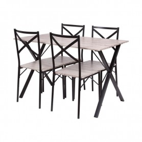 COUNTRY TABLE + 4 CHAISE - EN MDF FINITION PVC - COULEUR GRIS ET NOIR HT20C205