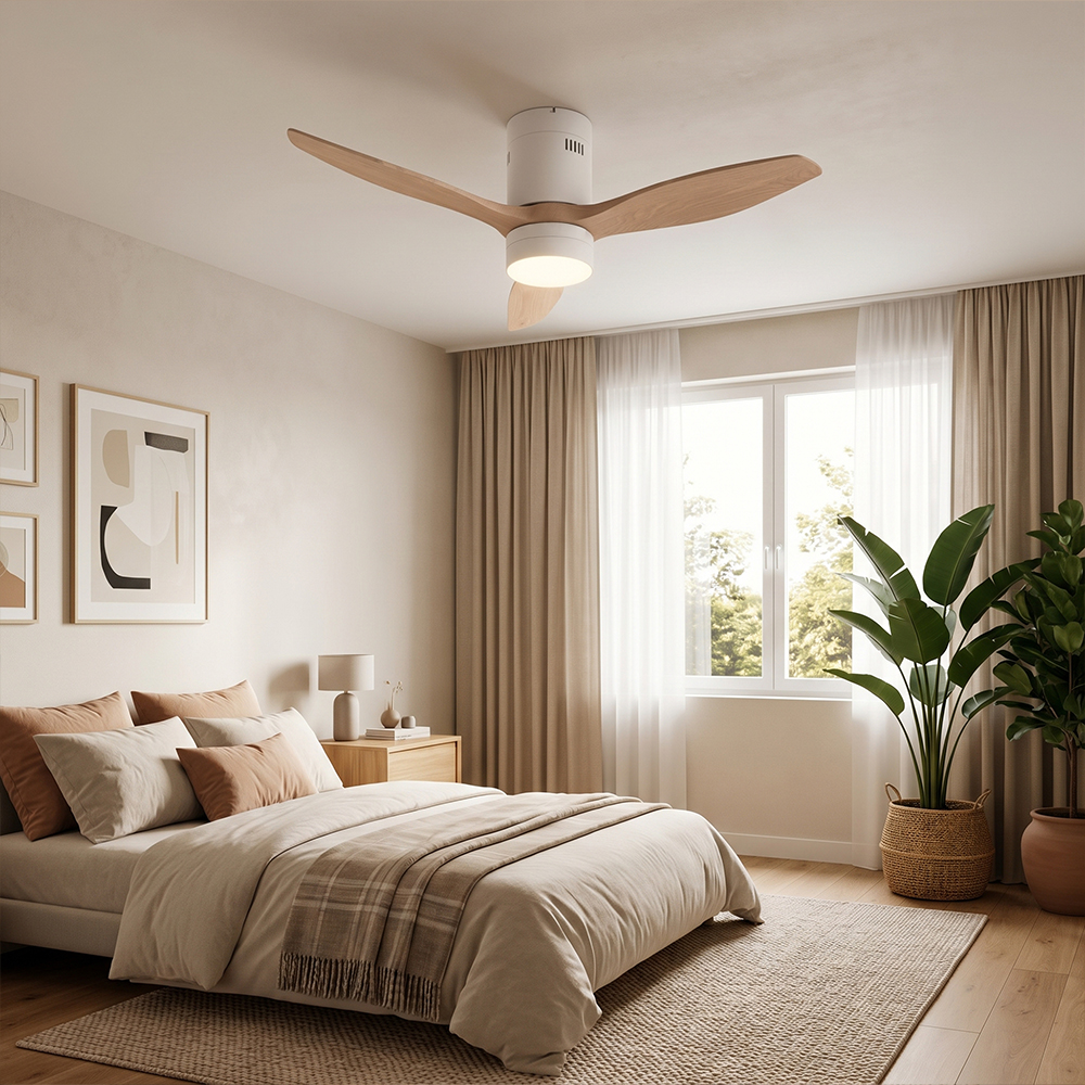 Ventilateur de plafond LED style bois - Moteur DC 40 W - 132 cm (52") - Télécommande - miniature 4 - Zenkaa
